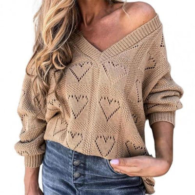 Sexy Stylish Solid Color Hollow Out Autumn Sweater All Match Lady Sweater Loose  for Outdoor