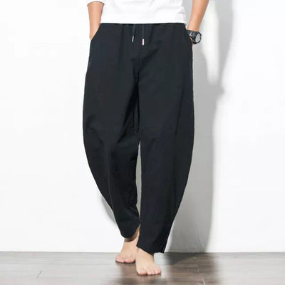 Male Casual Solid Color Pants Trousers Chinese Style Plus Size Sweatpants Pants New Men&#39;s Cotton Linen Loose Pants