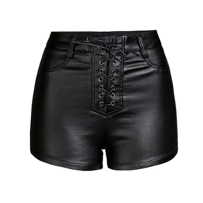 LOGAMI Sexy Black PU Leather Shorts High Waist Elastic Imitation Leather Women Shorts