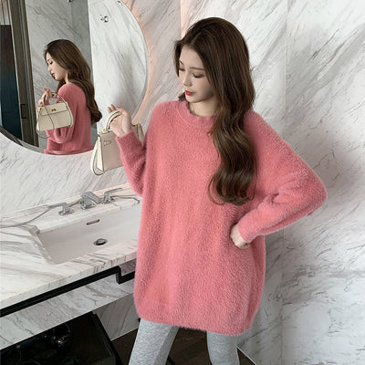 Corase Knit Warm Sweater Women Basic Pullovers Autumn Winter Cashmere Sweaters Casual Loose Female Jumper Top L13