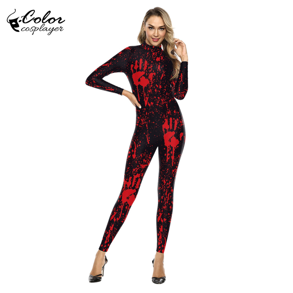 Color Cosplayer Halloween Red Graffiti Cosplay Costume for Adult Suit Fancy Carnival Printing Bodysuit Zentai Spandex Jumpsuits