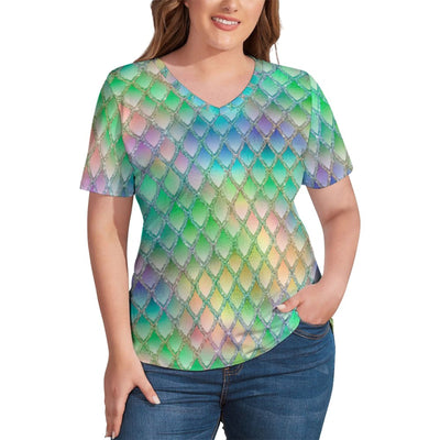 Green Chinese Dragon T Shirts Dance Animal Print V Neck Casual T-Shirt Short-Sleeve Modern Tshirt Pattern Top Tees Plus Size 4XL