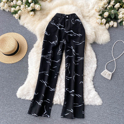 Jeans for Women 2022 Spring New High Waist Denim Straight Pants Fashion Zebra Print Jeans Loose Plus Size Stretch Jeans Female