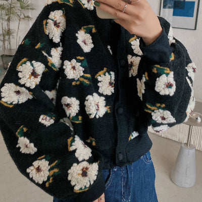 Neploe Floral Jackets Vintage Crop Puff Sleeve Jacket Women Autumn Winter Clothes Korean Fashion Coats Female Tops Outwear