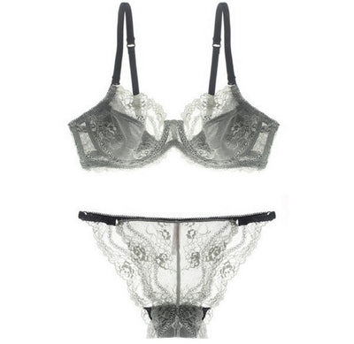 Transparent Bra Set Women Ultra-thin Lace Sexy Underwear Large Size Push Up Bra and Panty Set Female See Through Lingerie Set