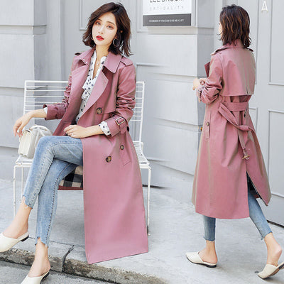 Trench Women&#39;s Middle Long Korean Version 2021 New Over Knee Double Breasted Slim Temperament Early Spring and Autumn Coat Woman