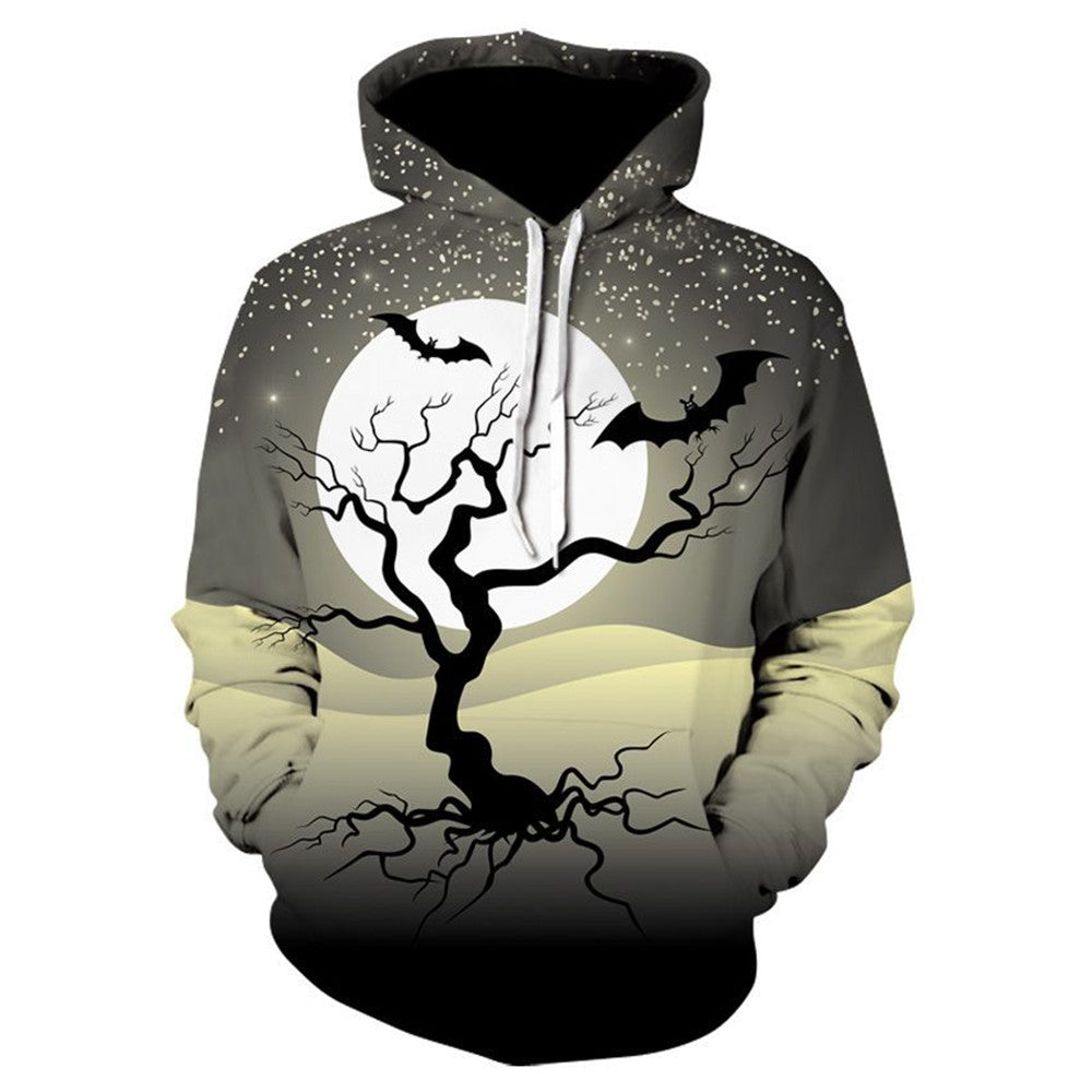 Halloween Festival Pumpkin Crow Tree Grey Sky Digital Print Unisex Long Sleeve Hooded Hoodie Sweatshirt