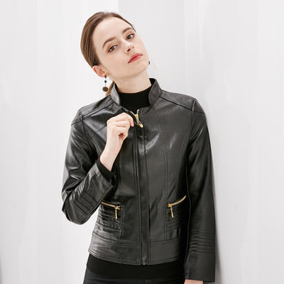 Basic PU Leather Jackets Women Spring Autumn Long Sleeve Moto Biker Zipper Jacket Slim Fit Black Red Oversize Plus Size Coats