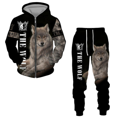 Autumn and Winter Men&#39;s Tracksuit 3D The Wolf Print Zipper Hoodies Sweatshirts Pants Sets Casual Mens Clothing Women&#39;s Tracksuit