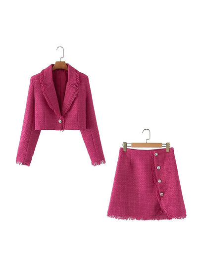 LYWM Two piece set Women suits Cropped Blazer and Mini Skirt Elegant High Fashion Chic Lady 2 piece set Women blazer set