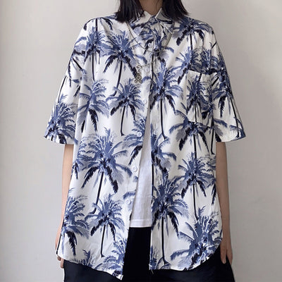 Korean Style Loose Shirt 2021 Summer Men and Women Blouse Large Size Half-sleeve Beach Style Printed Top Harajuku Streetwear