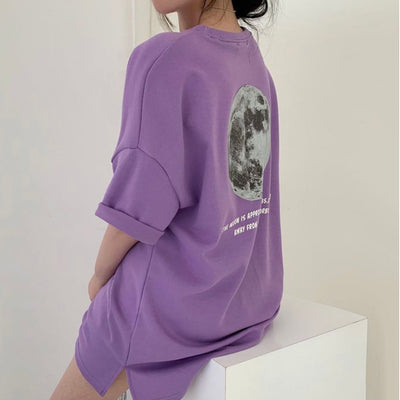 Summer Loose Starry Sky Printed T-shirt Women&#39;s 2022 New Korean Medium Length Top Hong Kong Casual