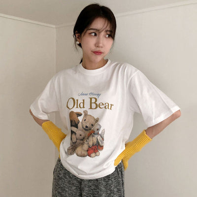 Koamissa Cartoon Women Print Sweet Tshirt Casual Loose O Neck Short Sleeves Tees Tops Korean Fashion Lady All Match T-shirts