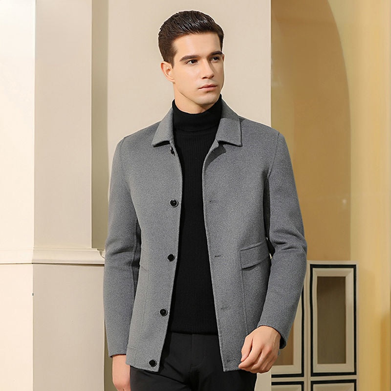 2021 Autumn Winter Men&amp;#39;s Wool Coat New Fashion Turn-down Collar Long Sleeve Thick Warm Woolen Coats Mens Casual Overcoat B411