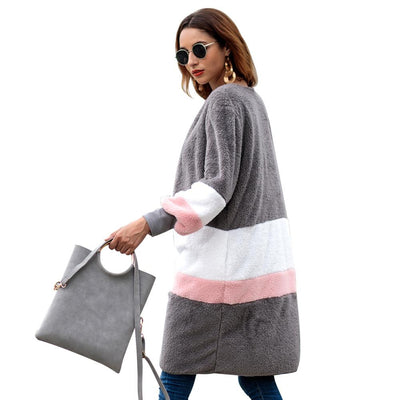 New women&#39;s European and American autumn and winter explosions loose sweater long cardigan plush coat AL3165