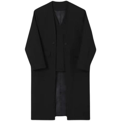 Fake Menswear Two-piece Blazers Style Trench Coat 2022 New Double Breasted Long Sleeve Long Windbreaker Tide Autumn Winter