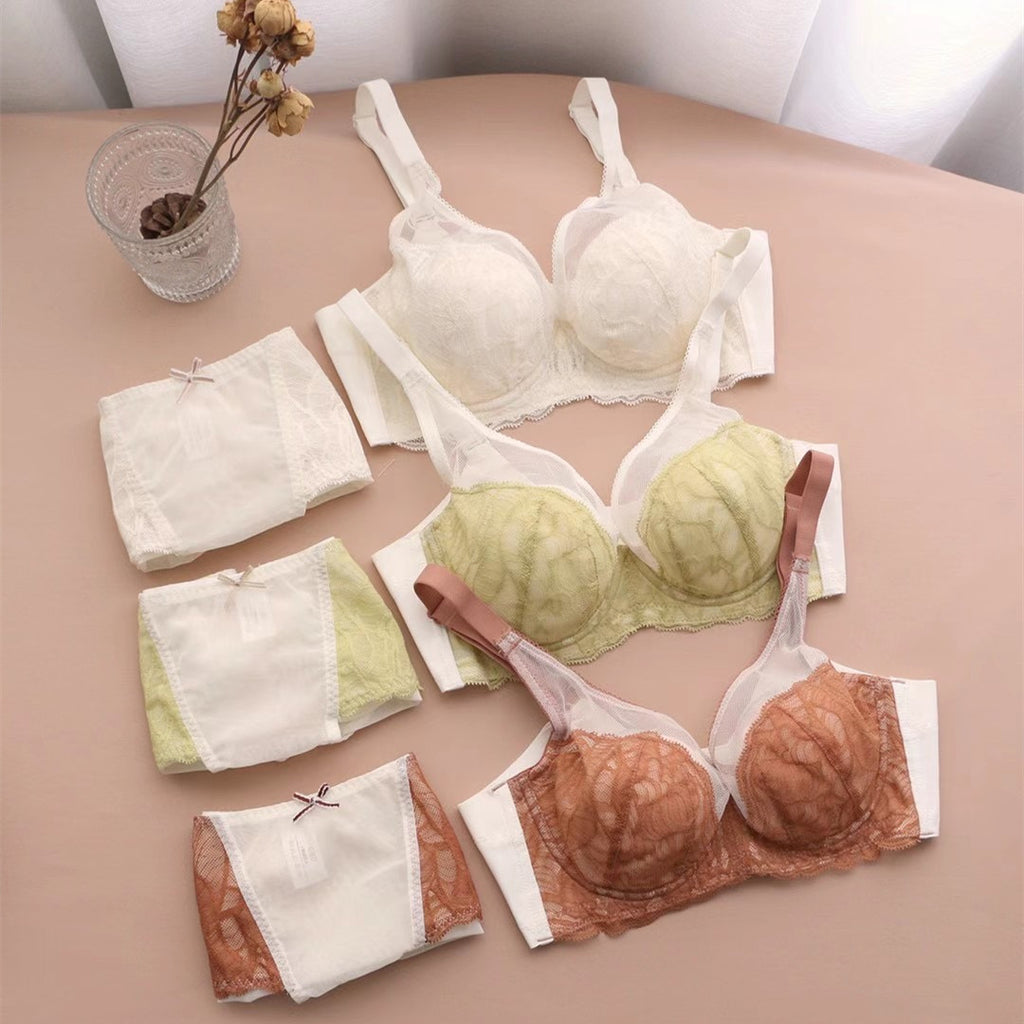 Ruffled large size women lingerie underpants thin soft steel ring breastfeeding anti-sagging adjustment type bra underwear set