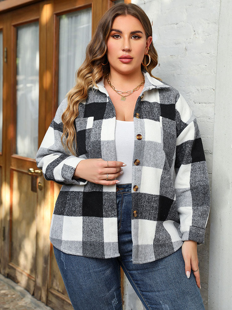Plus Size Women Clothing 3XL 4XL Casual Loose Plaid Cardigan Fashion Buttons Shirt Jacket Autumn Winter Outwear Female Outfits