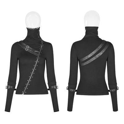 PUNK RAVE Women's Punkt Daily Shirt Knit Slim Fit Long Sleeve Personality Super High Collar Cosplay Stgae Performance Costume
