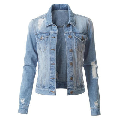 Korean Denim Jackets Vintage Ripped Denim Jackets Streetwear Harajuku Jean Coats Women&#39;s Single Breasted Slim Jacket