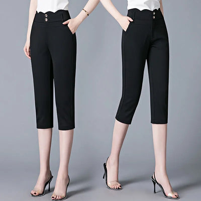 Women's Summer Pants 2022 New Korean Solid Color High Waist Cropped Pants Female Casual Large Size 5XL 6XL Mom Straight Pants
