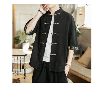 Chinese Style Short Sleeve Autumn Vintage Shirt Men Fashions Hip Hop Streetwear Men Shirt Short Sleeve Blouse Men Shirts 5XL