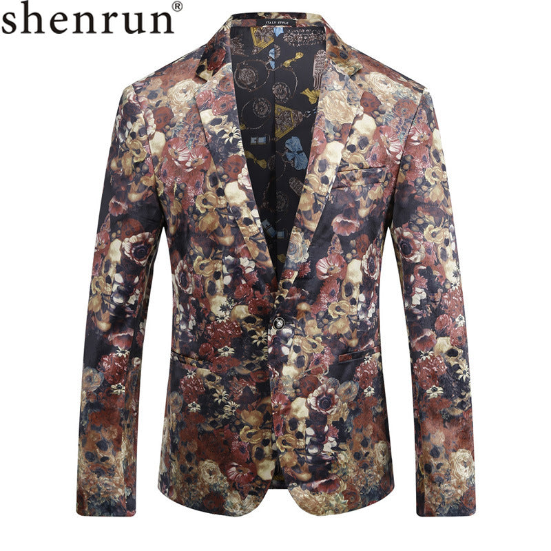 Shenrun Men Blazer Jacket Exquisite 3D Effect Rose Pattern Digital Print Fashion Casual Suit Jackets Singer Stage Costume M-XXXL