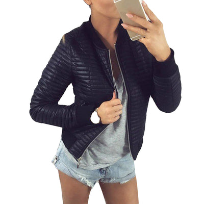 Women Jacket Long Sleeve Stylish Faux Leather Women Motorcycle Jacket for Daily Life Coat For Ladies