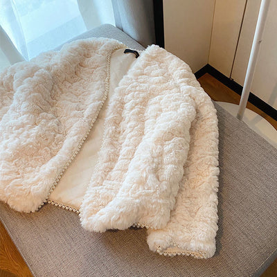 Beige Black Faux Fur Short Coat Women Autumn Black Beige Imitation Fur Overcoat Jacket 3X Female Winter Casual Outwear