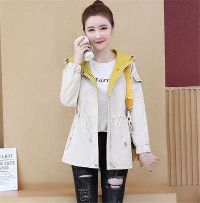 New Spring Autumn Trench Coat Women Korean Fashion Loose Ladies Casual Short Windbreaker Hooded Coat Letter Print Girls Tops 691