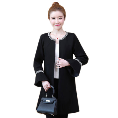 coat female Autumn Winter New Trumpet sleeve Windbreaker coats Korean fashion clothing black Outerwear Woolen long coats 4XL