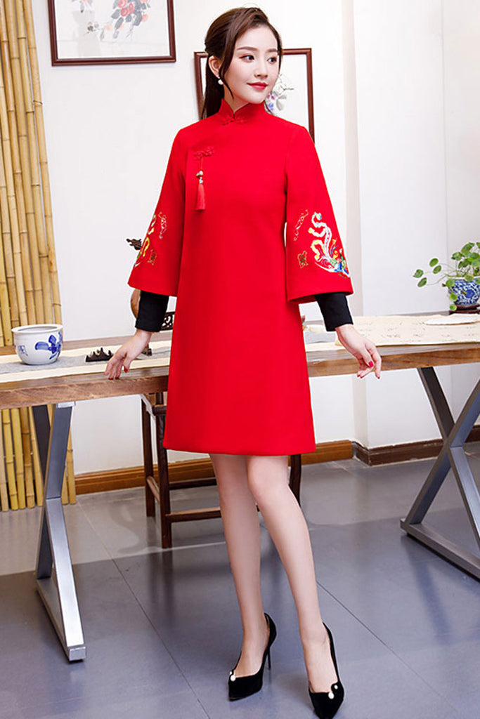Spring Qipao women wool cotton overcoat Asian girls Embroidery Clothing fragrant Taste Tang suit Chinese clothing improved Robe