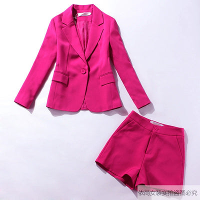 2022 New Suit Fashion Suit Korean Suit Shorts Women's Two-piece Casual Small Suit Rose Red High Quality Office Ladies Blazer