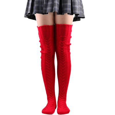 Fashion Knit Over Knee Stockings Winter Extended Woolen Solid Color Knee High Socks Keep Warm Breathable Sexy Woman High Socks