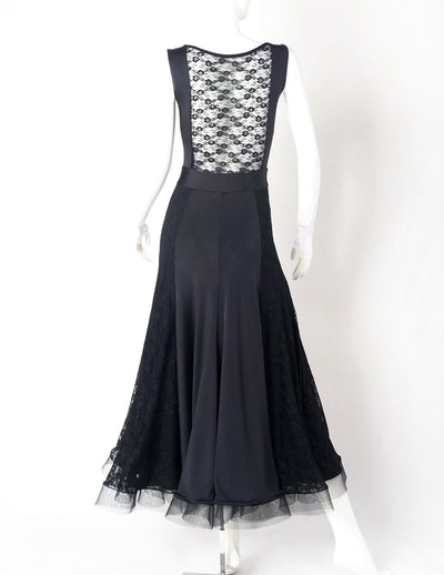 2017 black ballroom dance dresses for woman racer back sleeveless neckline fish bone net one-piece dress