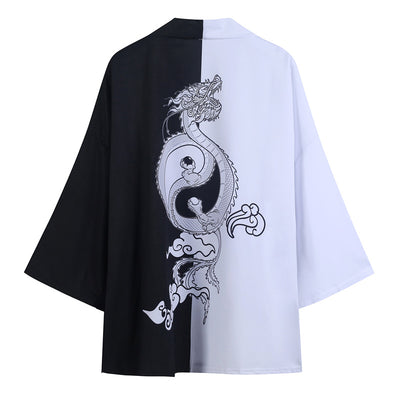 Fashion Vintage Japanese Dragon Printed Kimono Yukata Haori Samurai Cardigan Traditional Men's Clothing кимоно японский стиль