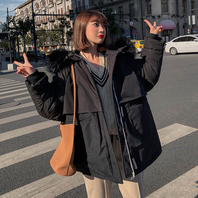 Winter jacket parkas 2021 winter new women&#39;s fashion large fur collar hooded thick cotton down jacket Russian winter coat