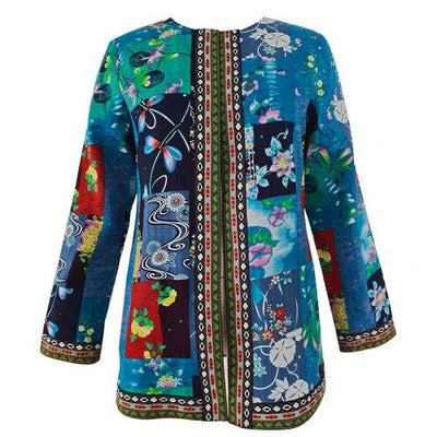 Women Autumn Winter Ethnic Floral Print Long Sleeve Loose Jacket Coat Cardigan