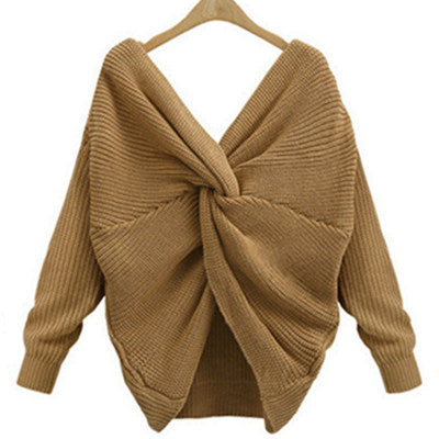 Female Knitted Sweater Autumn and Winter Long Sleeve Knitted Shirt Sexy Bat Sleeve Female Elegant Sweater Bottom Sweater