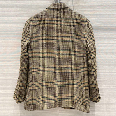 Position Plaid Pure Wool Blazers For Women High End Quality Notched Collar Single Breasted Retro Woolen Suit Jacket Lady 2022