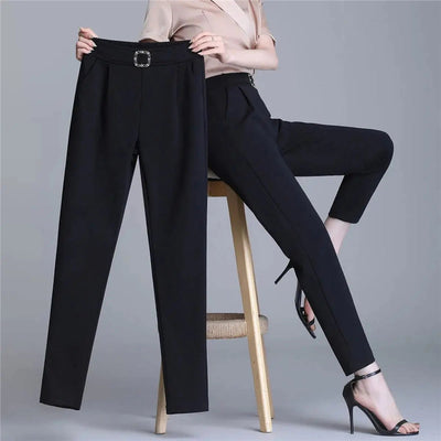 Lce Silk Harem Pants New 2022 Women&#39;s Thin Summer Straight Pencil Pants High Waist Casual Women Trousers Black White Pants