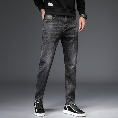Jeans men's elastic hip hop Black gray pants men's Comfortable casual feet tight waist trend personality spring and autumn new