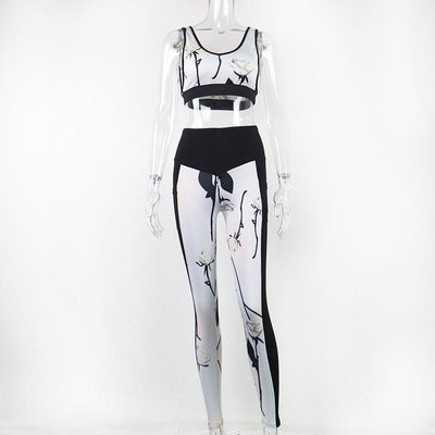 Yoga Set Women Sleeveless Patchwork Crop Top Vest Bra Seamless Pants Leggings Fitness Outfits Gym Sports Clothes Summer 2 Pcs