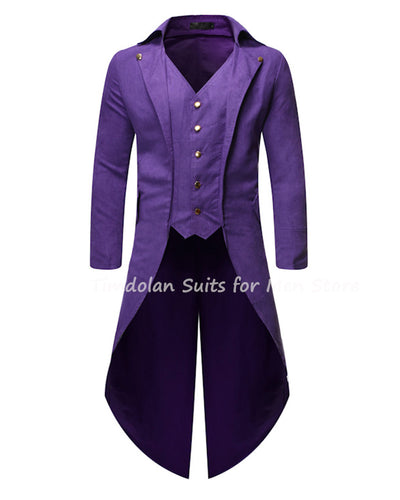 3Pcs(Jacket+Vest+Pants)Men's Solid Color Irregular Man's Tuxedo Purple/Red/Green/Black Blazer Trousers Prom Dresses Groom Wear