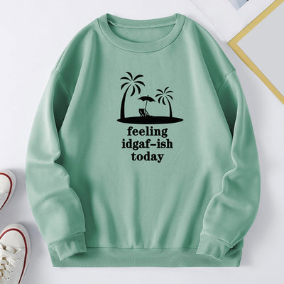 Womens Autumn Winter Round Neck Letter Print Fleece Loose Fit Sweater