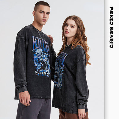 Dark Edging Long Sleeved Old T Shirt White Ink Breathable Printing Bottoming Shirt Street Retro Long Sleeved FS