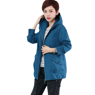 Spring Autumn Women casual Basic Jacket Pocket Zipper Hooded Two Side Wear Outwear Loose Coats big size