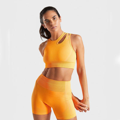 2 PCS Gym Set Workout Suit Women Short Sleeve Crop Top Seamless Fitness Shorts Sports Wear Gym Double Straps Athletic Yoga Set