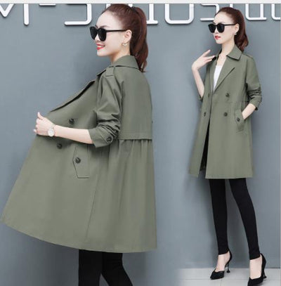 Fashion Women Trench Coat Spring Autumn 2021 Medium-Long Coat Plus Size 4xl Button Long Sleeve Windbreak Overcoat Femme H385