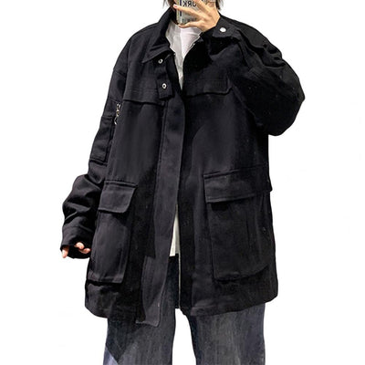 Stylish Men Autumn Coat Oversized Loose Men Cargo Coat Turn-down Collar Spring Coat